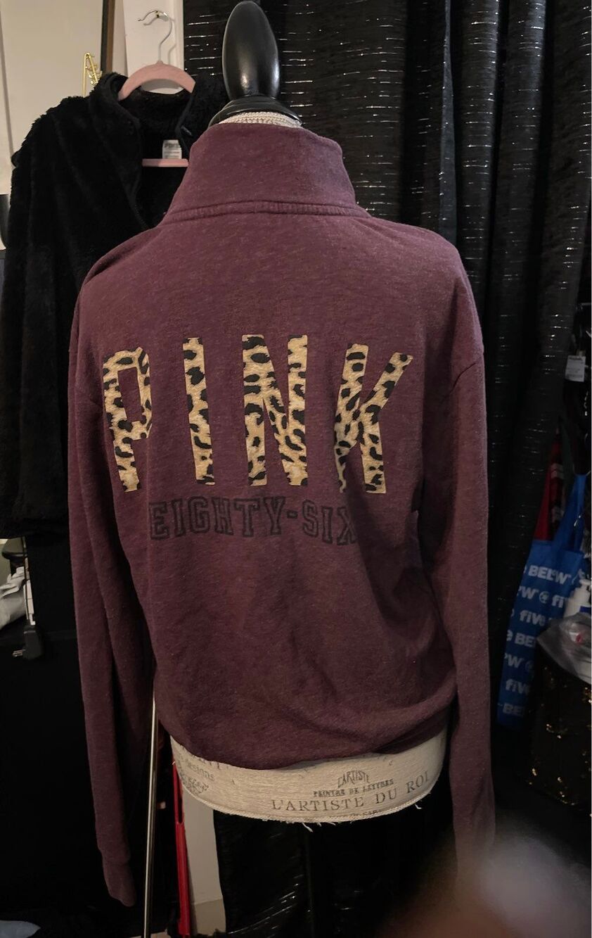 Victoria’s Secret Pink Maroon Leopard Quarter Zip sweatshirt jacket pullover